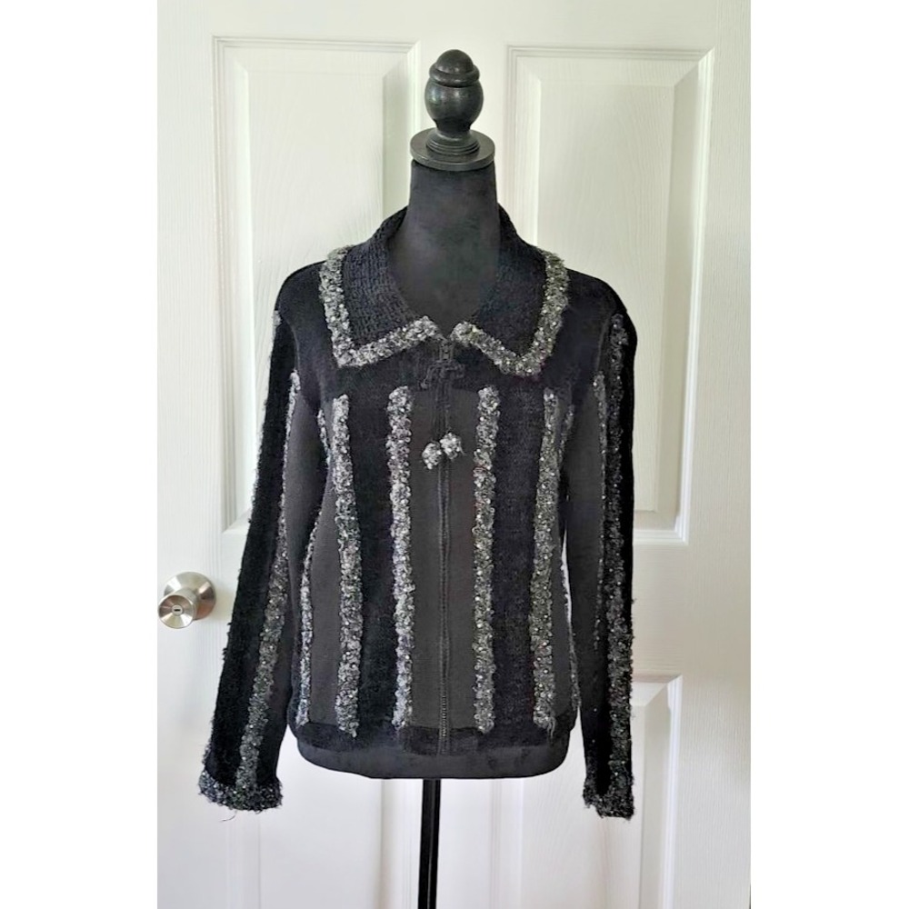 Vintage 90's Berek 2 by Takako Sakon Vintage Black Gray Zip Sweater  Size Medium
